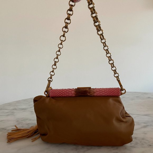 Prada Tessuto Nylon and Python Chain Shoulder Bag - Picture 3 of 4